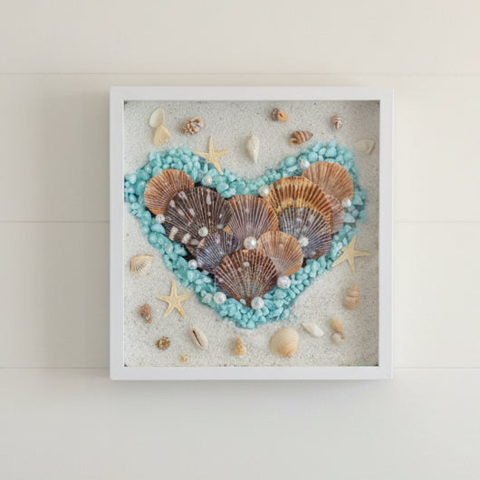 Heart‑Shaped Shell Artwork – Framed Coastal Accent