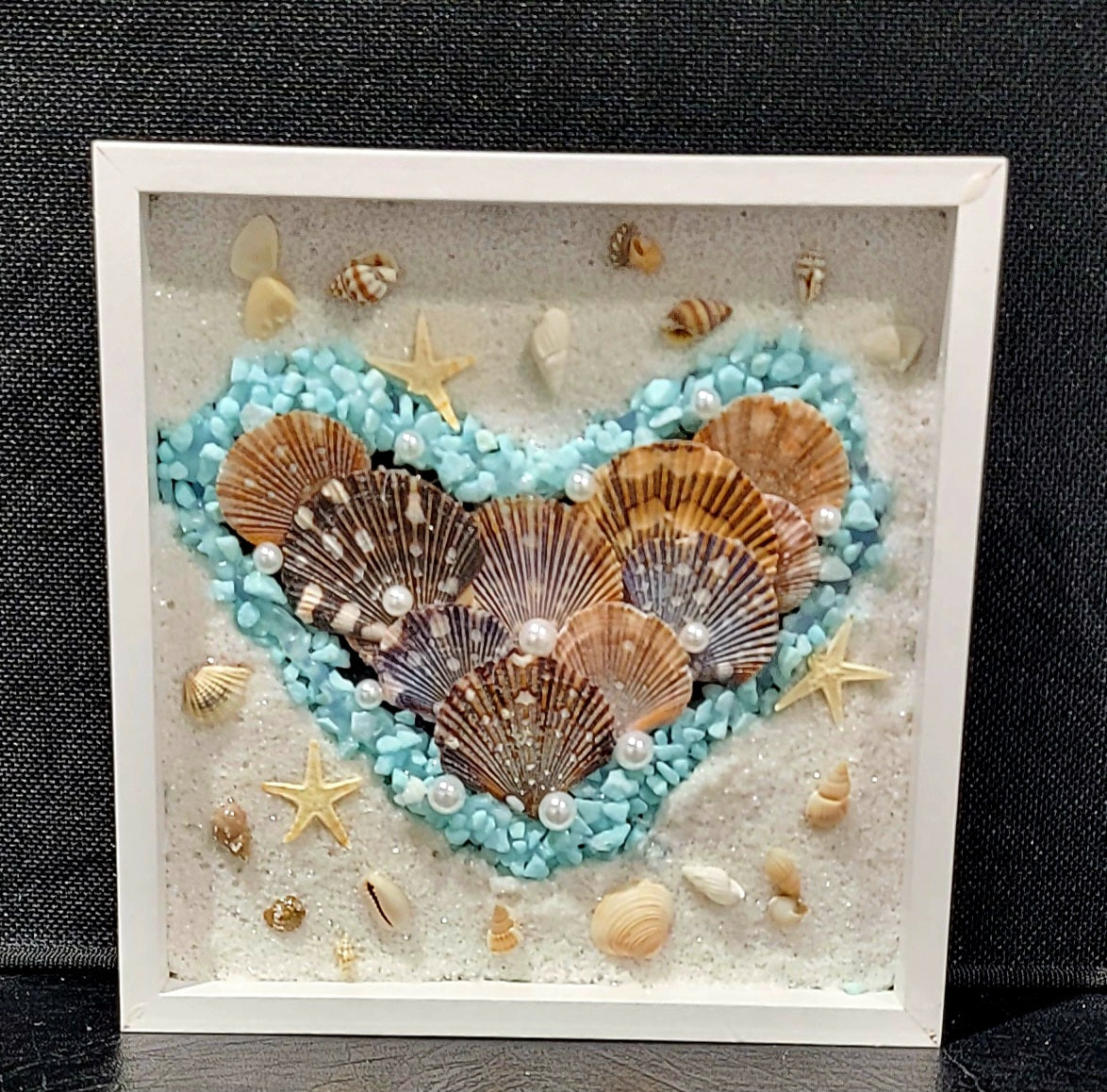 Heart‑Shaped Shell Artwork – Framed Coastal Accent