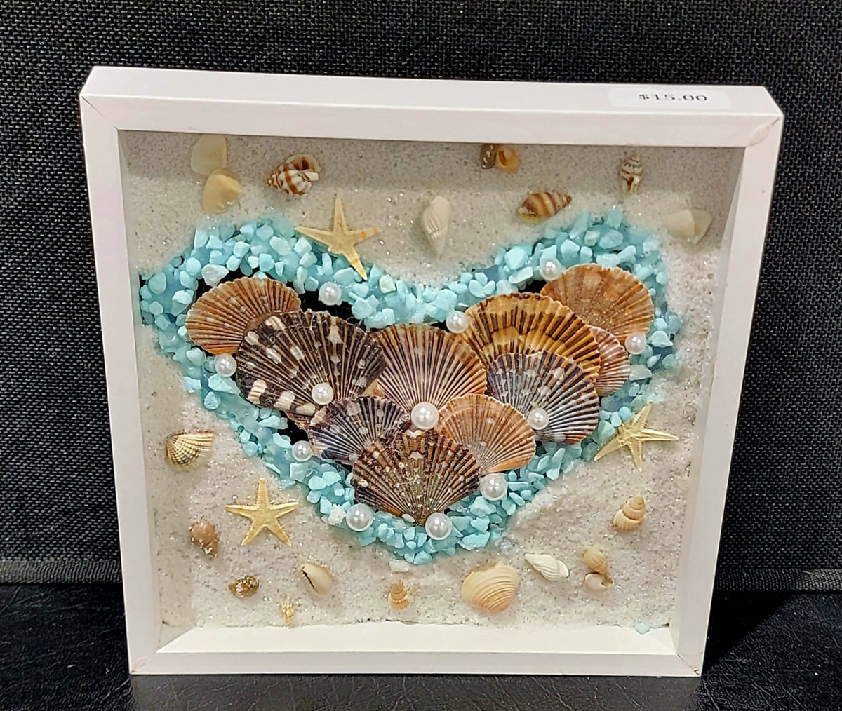 Heart‑Shaped Shell Artwork – Framed Coastal Accent