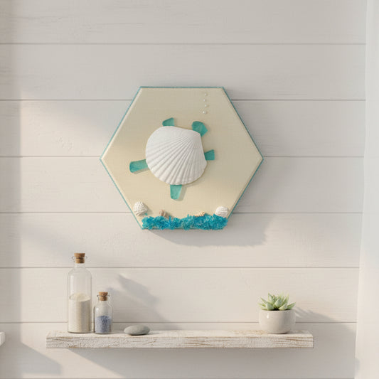 Sea Glass Turtle Art – Natural Shell Accent Piece