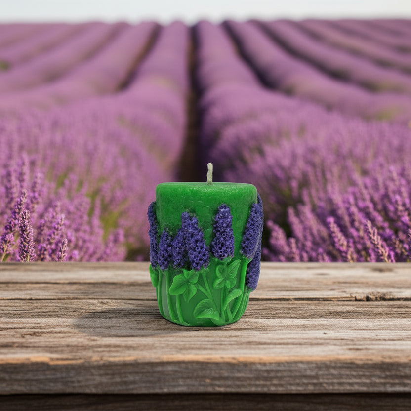 Green Pillar Scented Floral Candle
