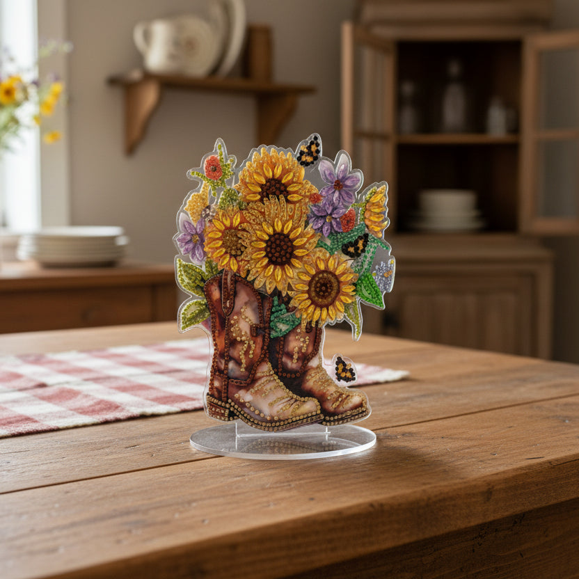Floral Cowboy Boots Diamond Art Stand