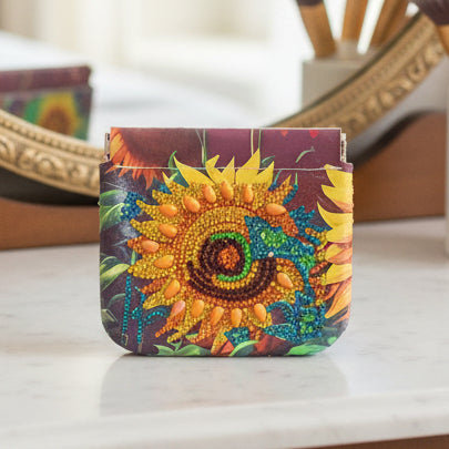 Rustic Sunflower Coin Purse – Brown Floral Essentials Holder