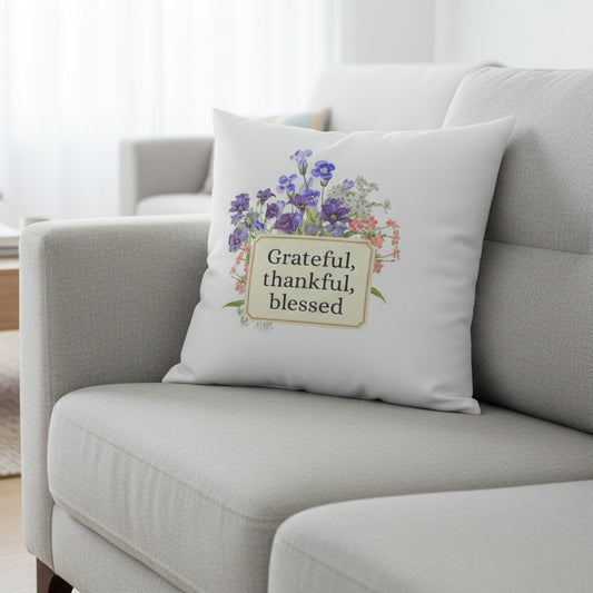 Grateful Throw Pillow – 16" Inspirational Home Accent