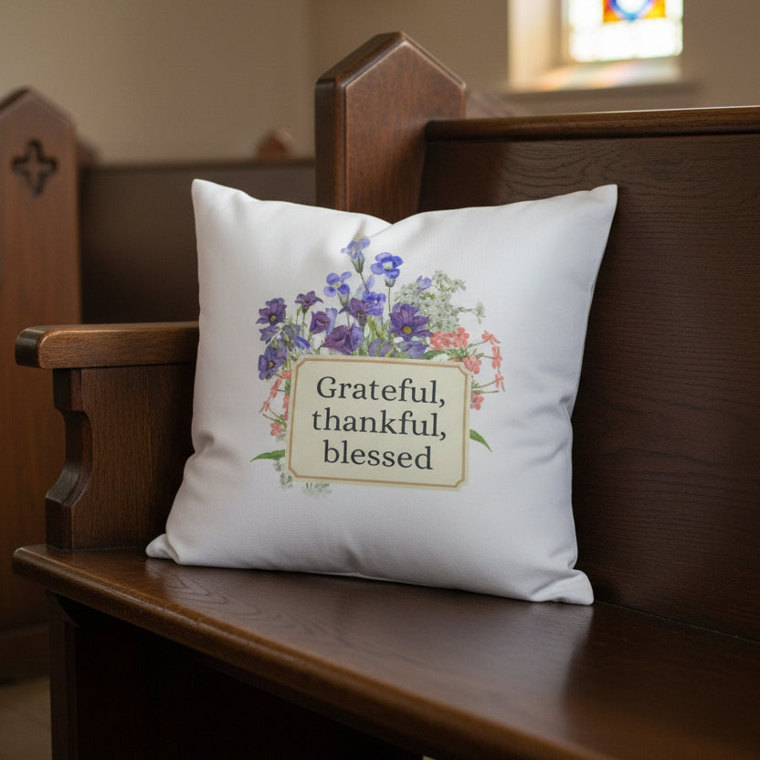 Grateful Throw Pillow – 16" Inspirational Home Accent