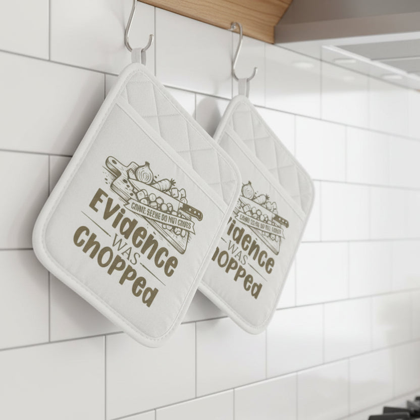 Crime Scene Pot Holders – Funny Dark Humor Kitchen Set (2‑Pack)