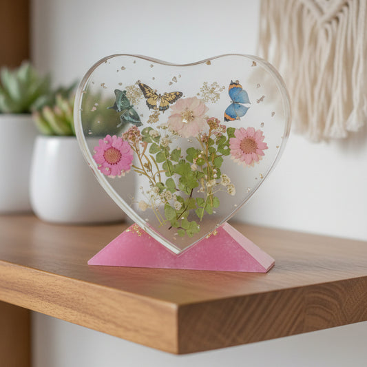 Pink Floral Heart Keepsake – Charming Standing Resin Décor