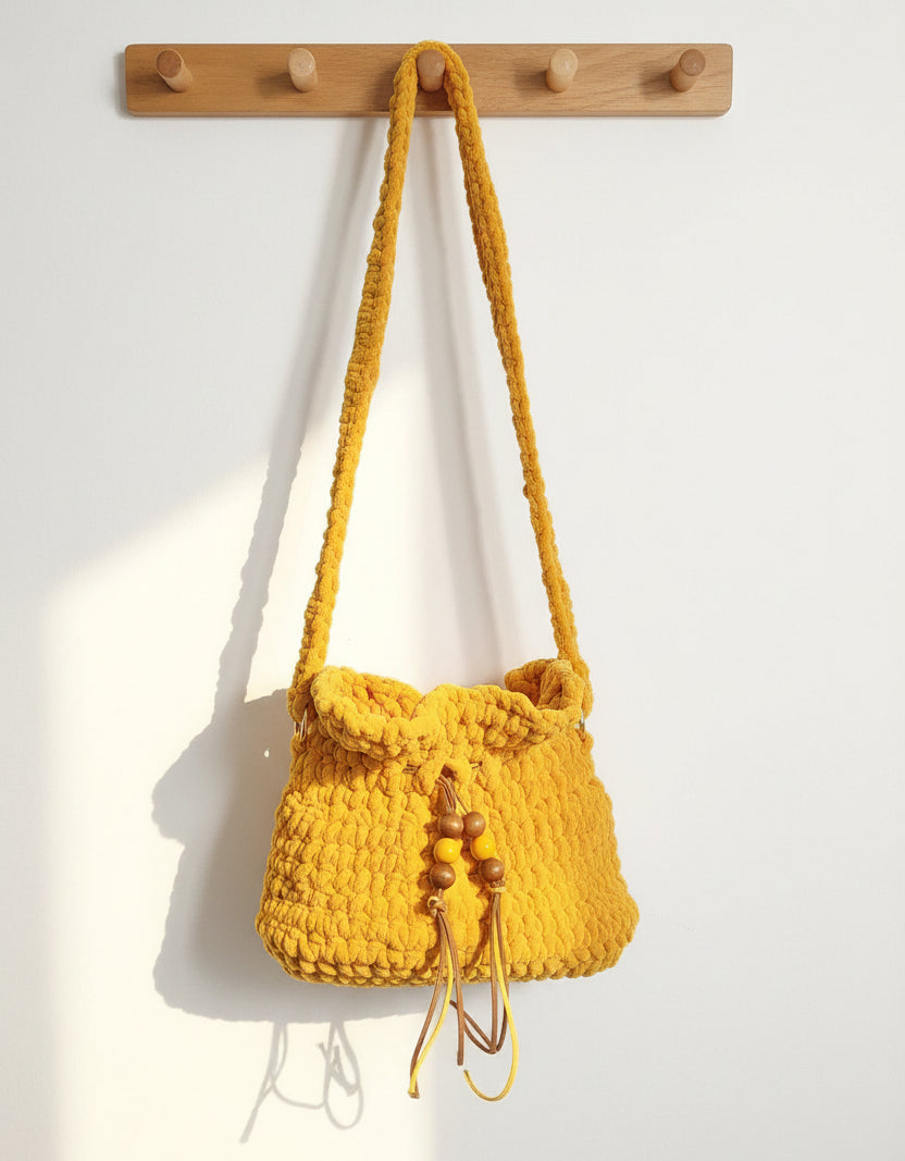 Yellow Drawstring Crochet Pocketbook