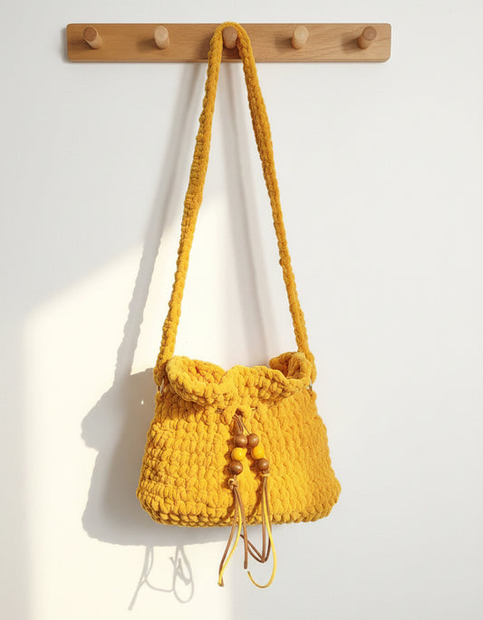 Yellow Drawstring Crochet Pocketbook