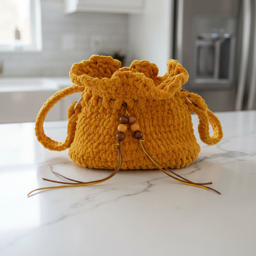 Yellow Drawstring Crochet Pocketbook