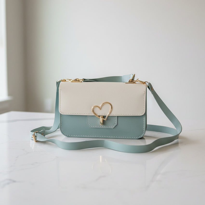 Blue and White Leather Crossbody Handbag