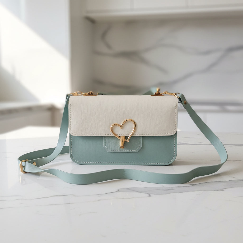 Blue and White Leather Crossbody Handbag