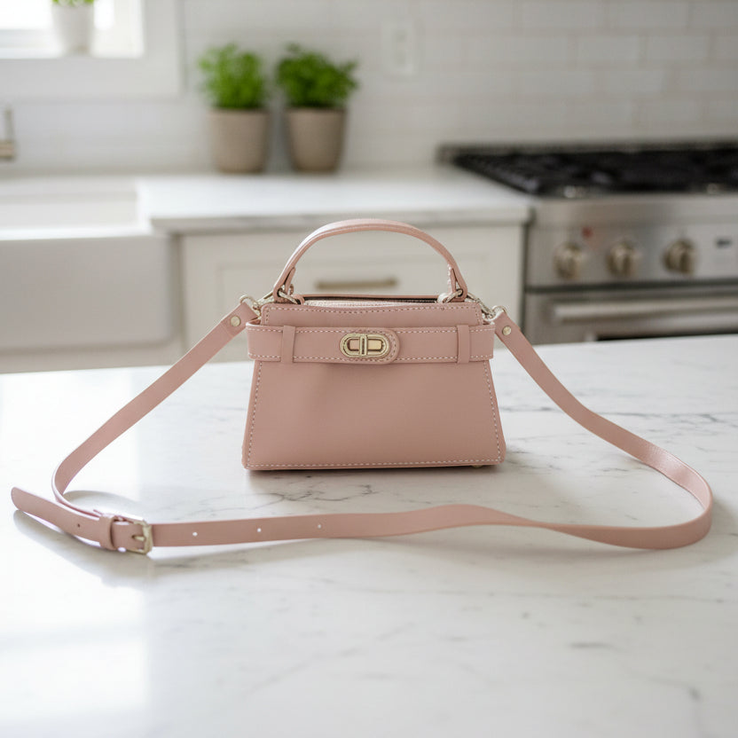 Pink Leather Purse with Detachable Strap