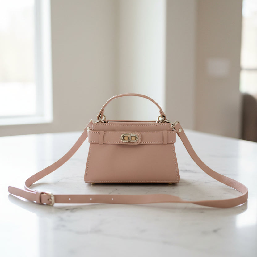 Pink Leather Purse with Detachable Strap