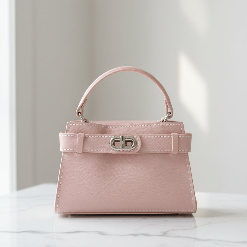 Pink Leather Purse with Detachable Strap
