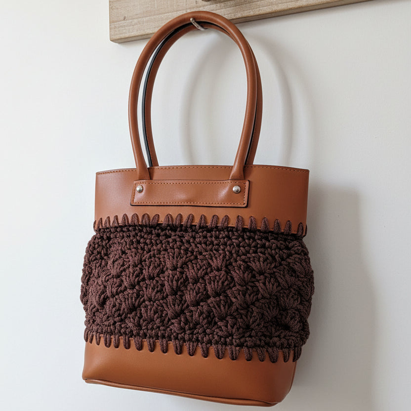 Brown Leather Crochet Handbag