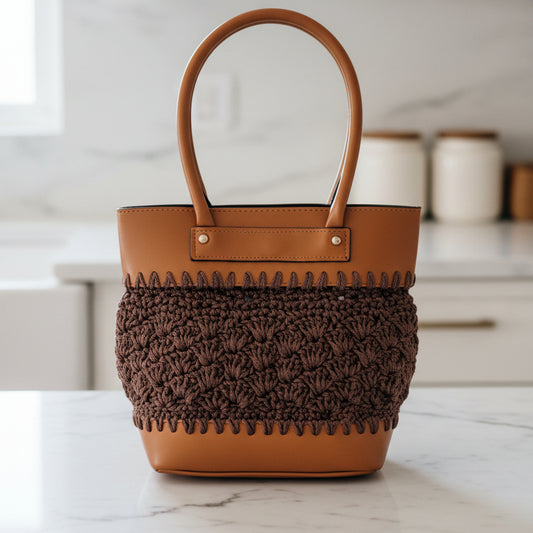 Brown Leather Crochet Handbag