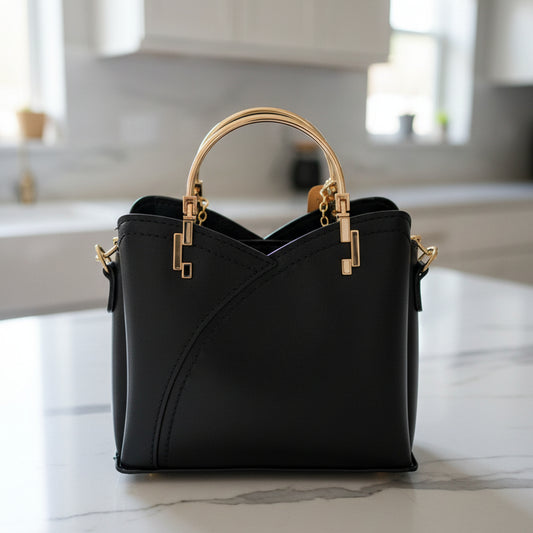 Black Leather Bag w/ Gold Hand and Chain