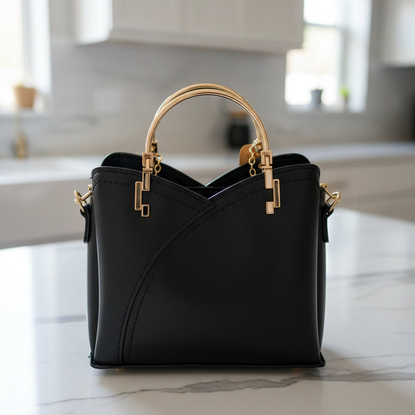 Black Leather Bag w/ Gold Hand and Chain