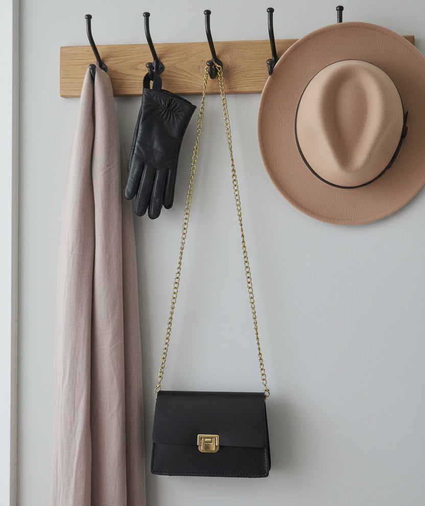 Black Leather Purse with Gold Chain