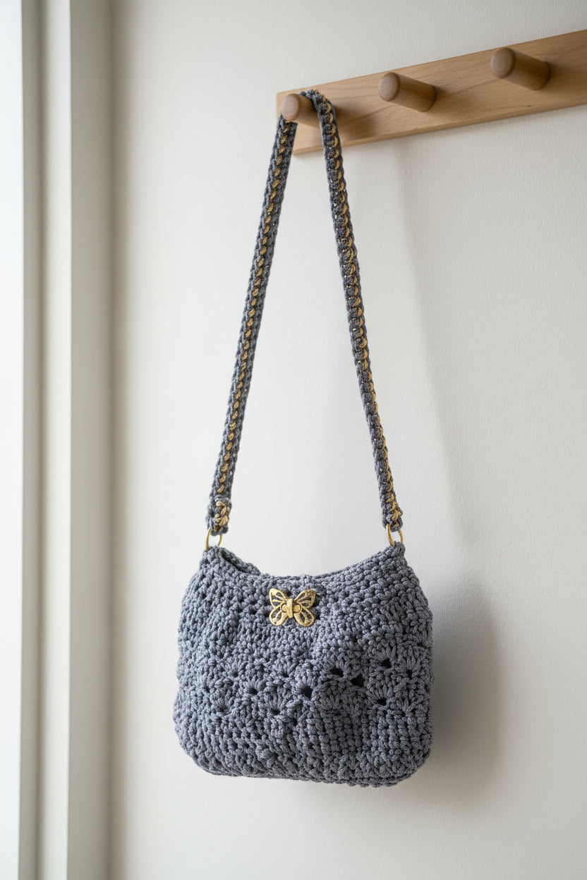 Crochet Blue/Gold Handbag