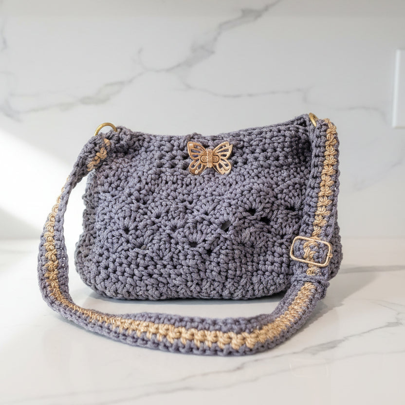 Crochet Blue/Gold Handbag