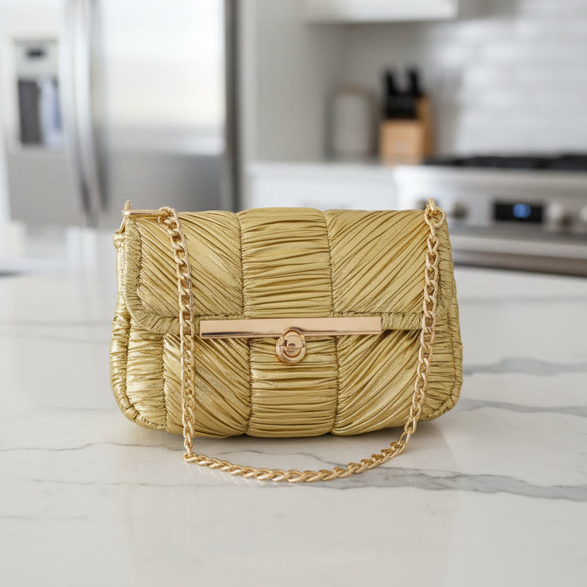 Gold Clutch Purse w/Leather interior