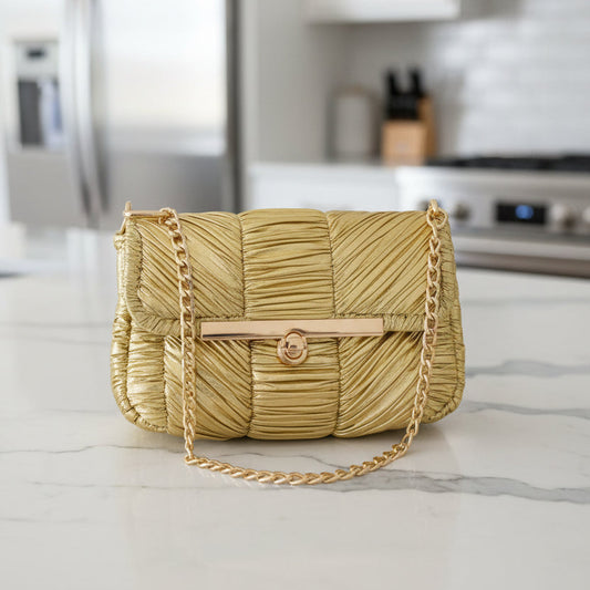 Gold Clutch Purse w/Leather interior