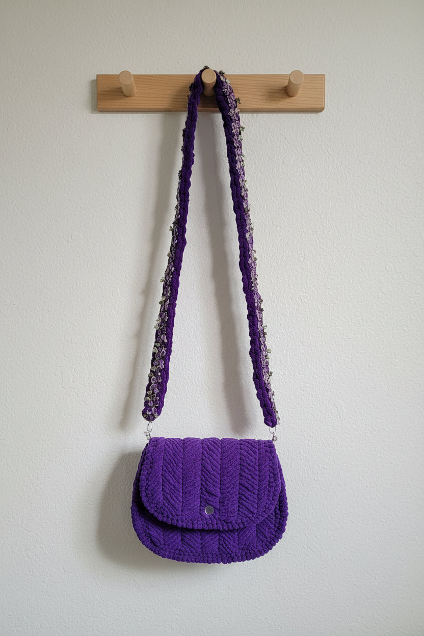 Purple Crochet Purse w/Flower accents