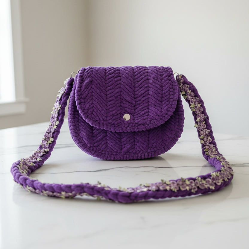 Purple Crochet Purse w/Flower accents