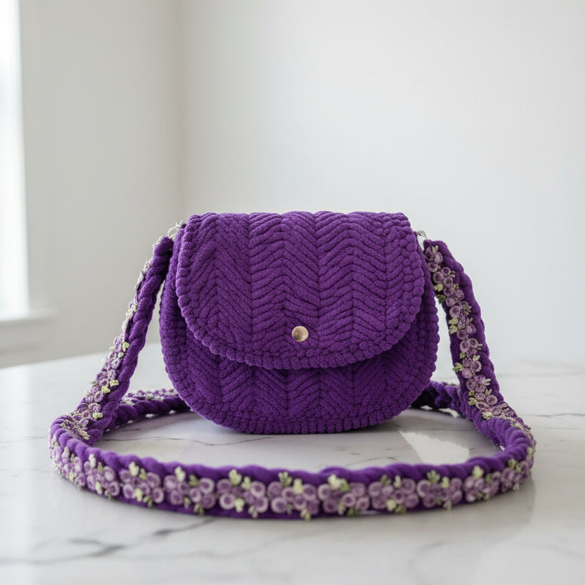 Purple Crochet Purse w/Flower accents