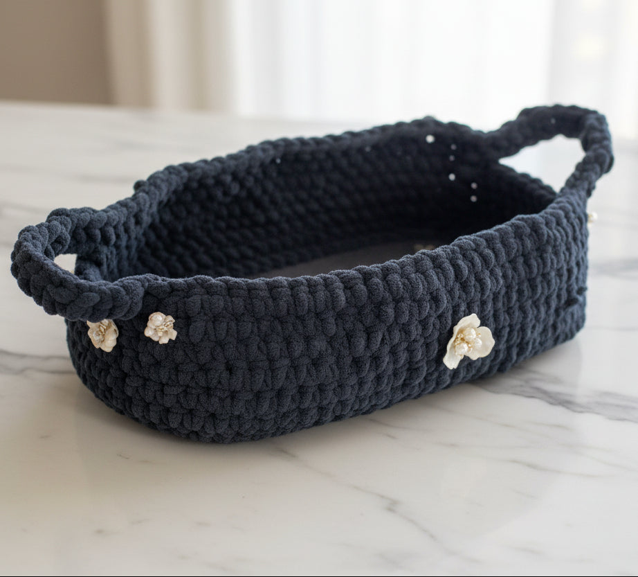 Handmade Black Crochet Basket