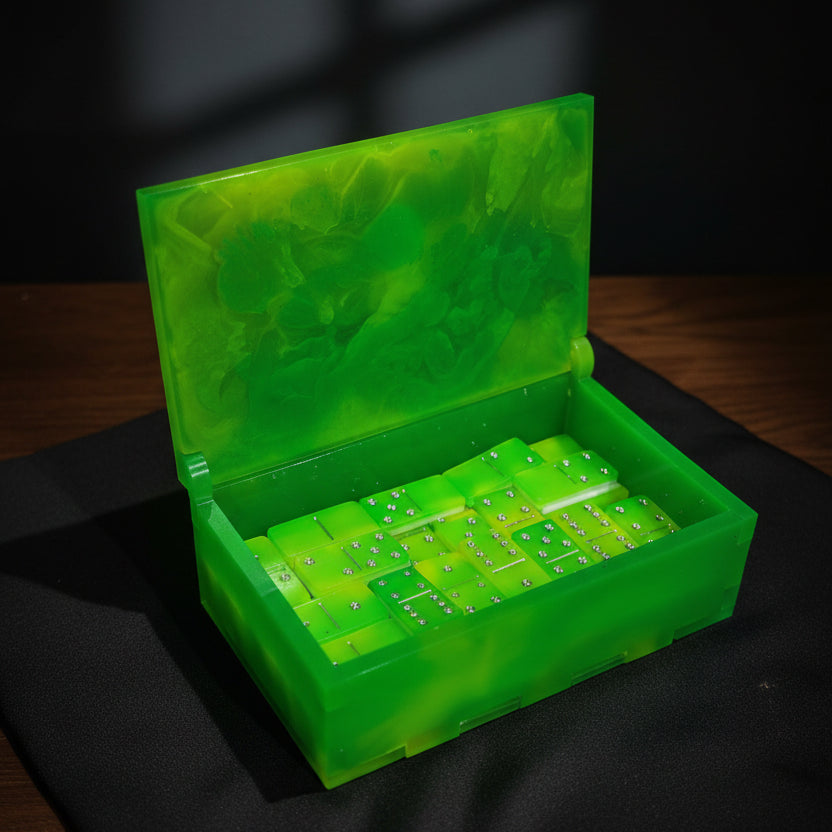 Toxic Green Skull Box and 55-piece Domino Set