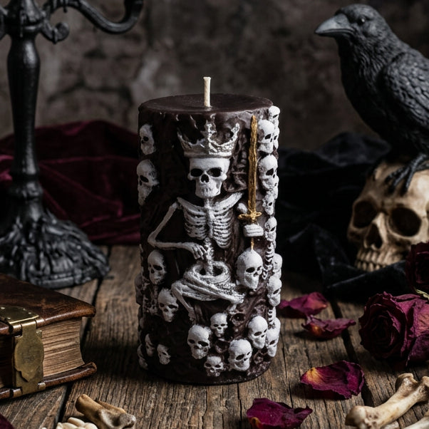 Black Skull Pillar Candles
