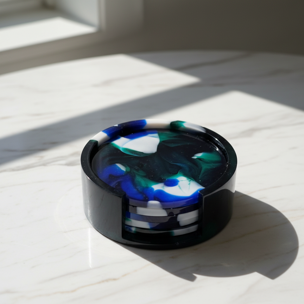 Artistic Resin Coasters – Blue, White & Green