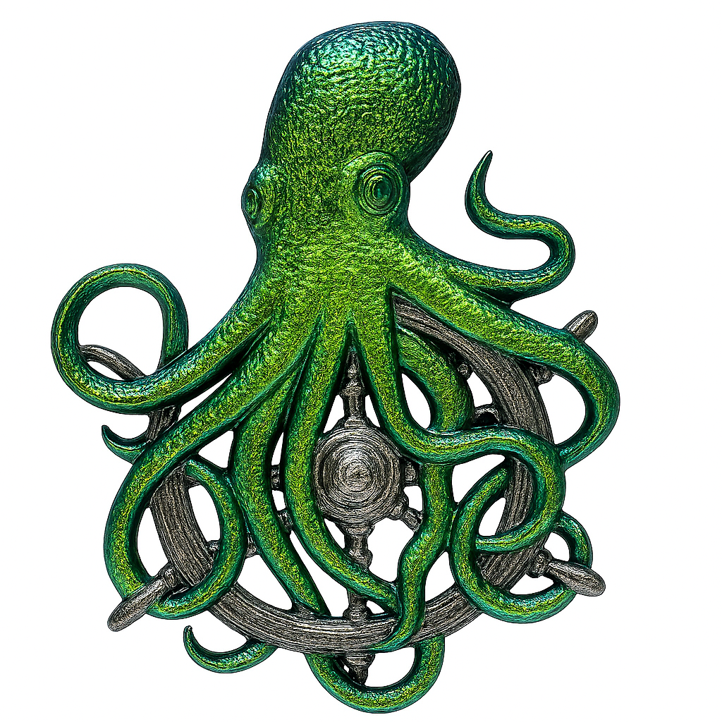 Whimsical Octopus Wall Art with Nautical Wheel