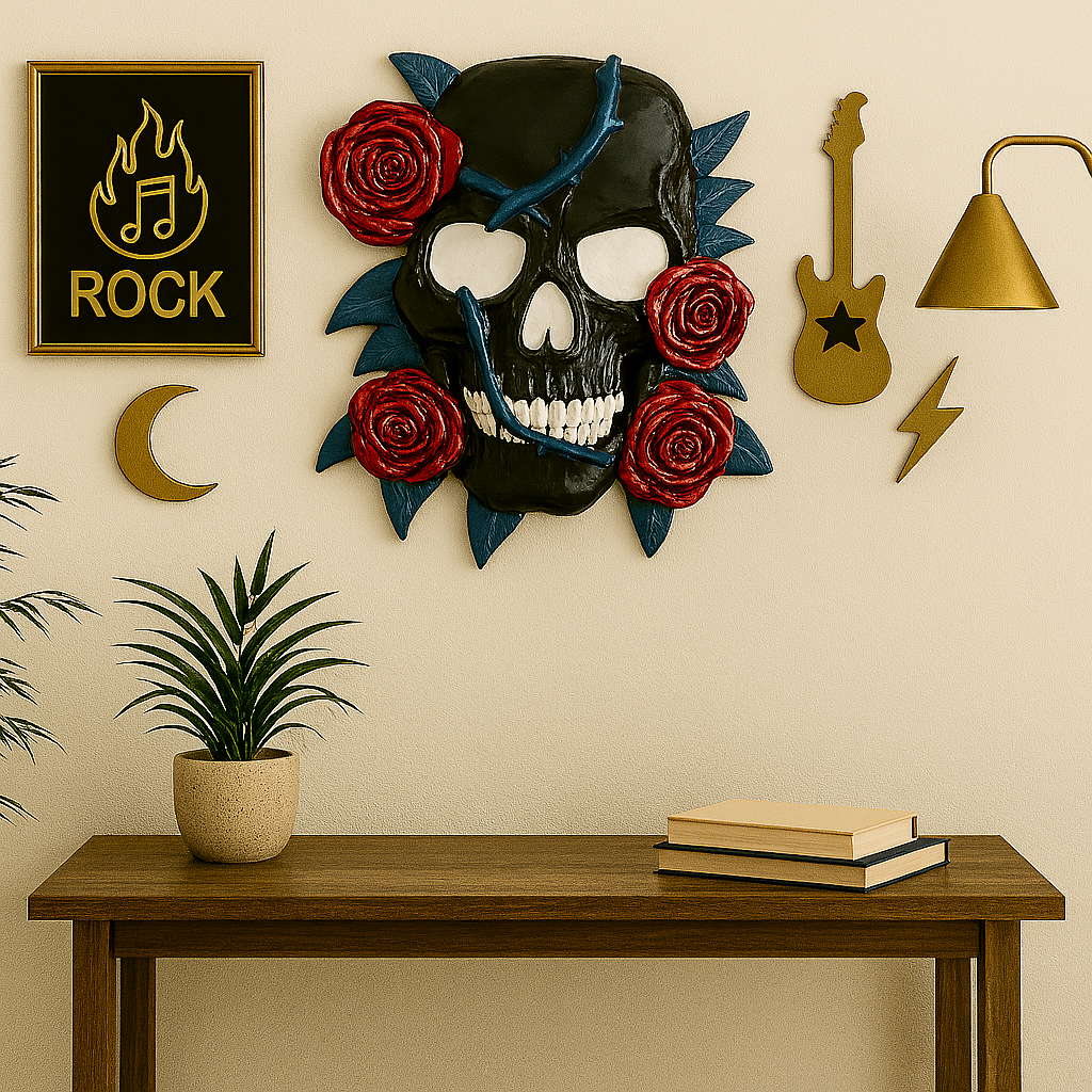 Skull with Roses Wall Hanging