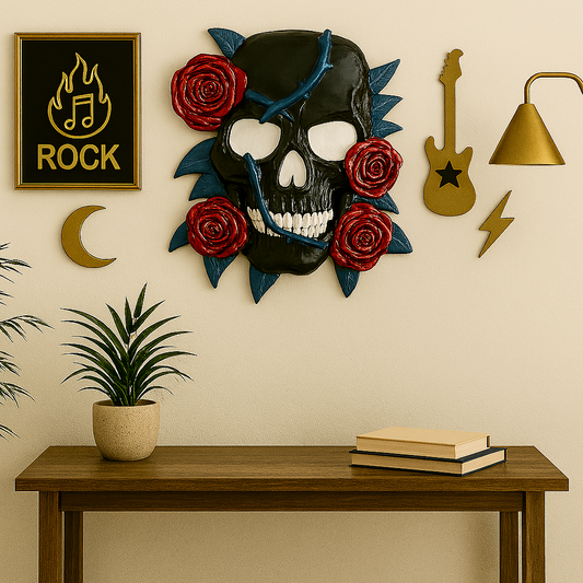 Skull with Roses Wall Hanging
