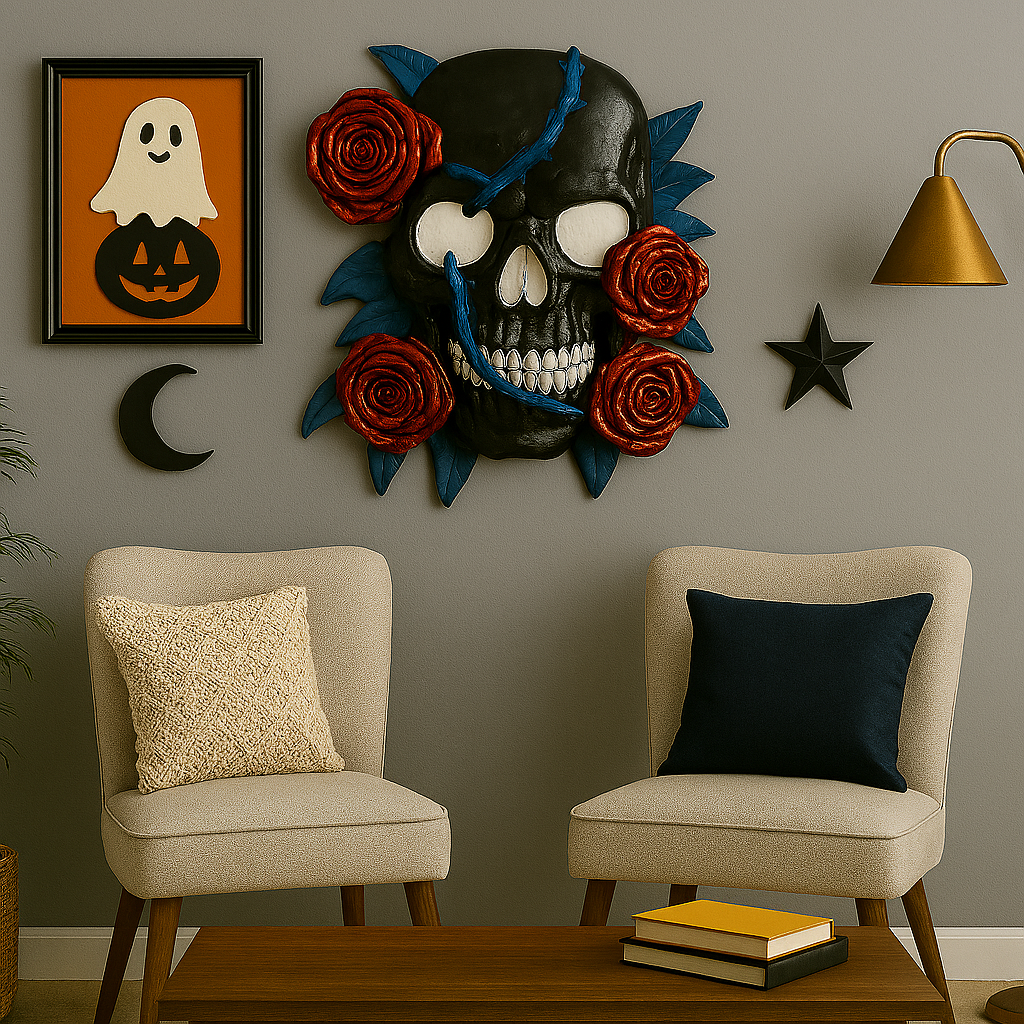 Skull with Roses Wall Hanging
