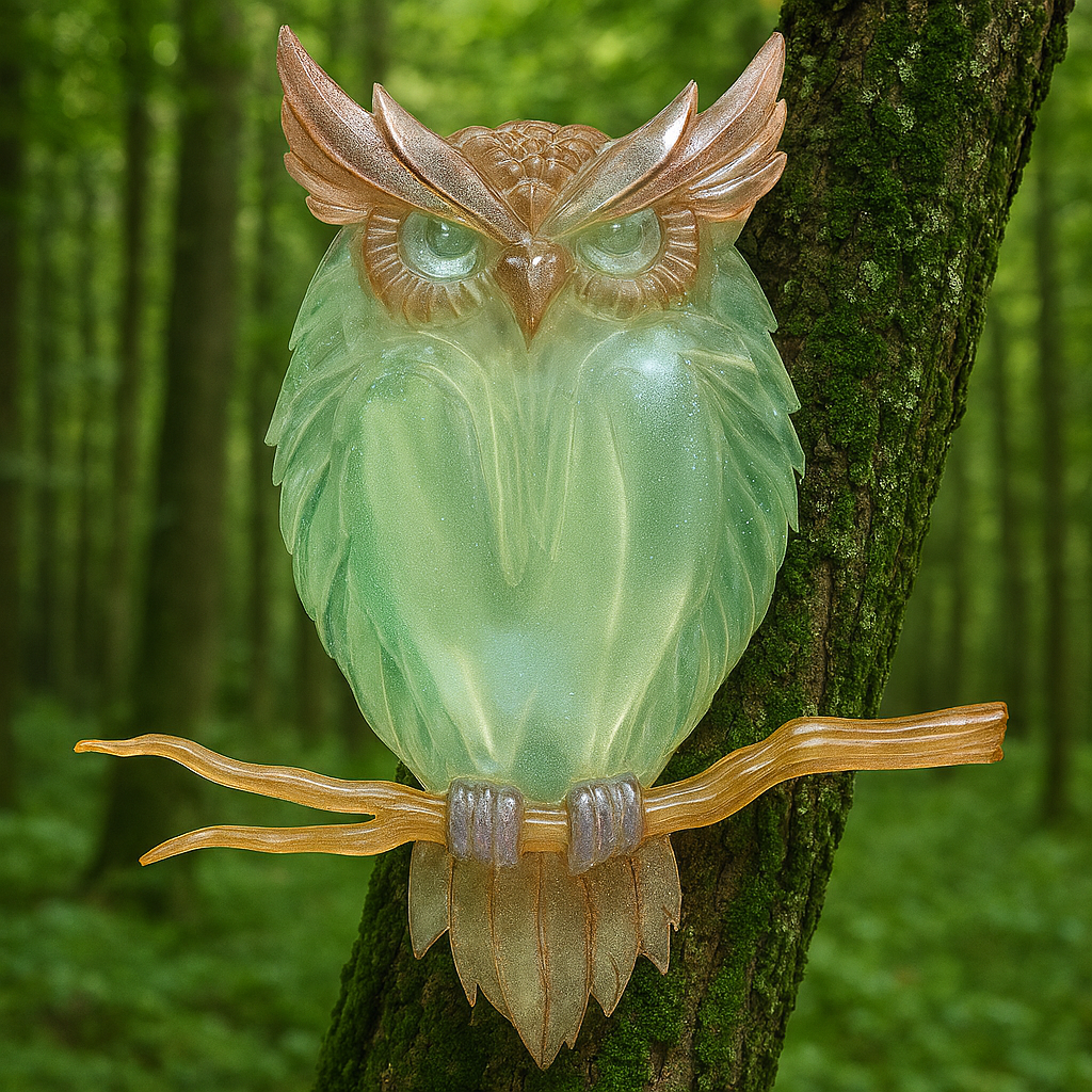 Whimsical Clear Resin Owl Sculpture – Hanging Decor